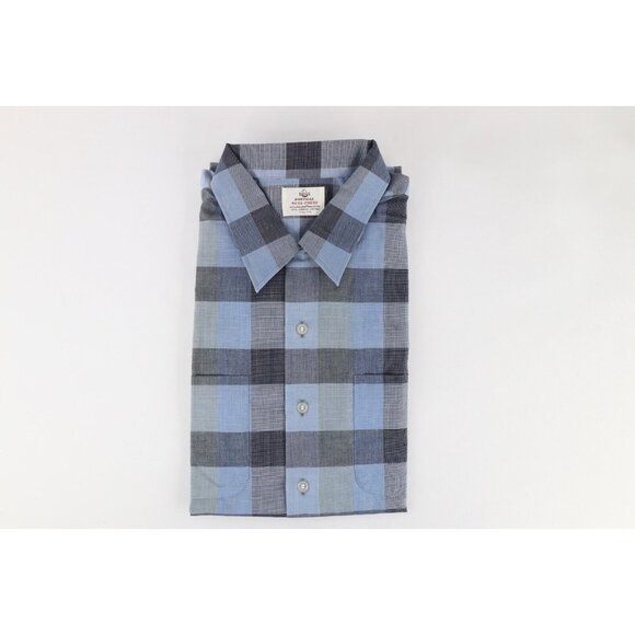 Deadstock Vintage 50s 60s Rockabilly Mens XL Looped Collar Button Shirt Plaid